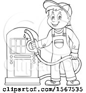 Lineart Gas Station Attendant Holding A Nozzle