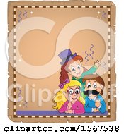 Poster, Art Print Of Parchment Border Of A Group Of Children With Photo Props At A Party