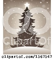 Clipart Of A Sepia Toned Christmas Tree Royalty Free Vector Illustration