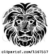 Clipart Of A Black And White Male Lion Head Royalty Free Vector Illustration