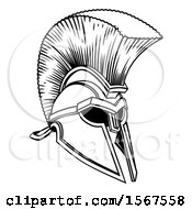Clipart Of A Black And White Trojan Spartan Helmet Royalty Free Vector Illustration