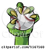 Clipart Of A Green Monster Claw Holding A Baseball Royalty Free Vector Illustration