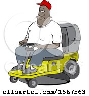 Clipart Of A Cartoon Black Man Operating A Ride On Lawn Mower Royalty Free Vector Illustration