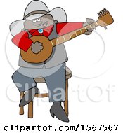 Cartoon Black Cowboy Playing A Banjo