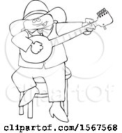 Poster, Art Print Of Cartoon Lineart Black Cowboy Playing A Banjo