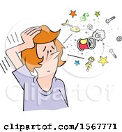 Clipart Of A Cartoon White Woman Clearing Her Head Royalty Free Vector Illustration