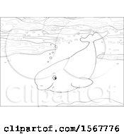 Poster, Art Print Of Lineart Beluga Whale Swimming In The Ocean