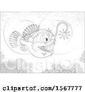 Poster, Art Print Of Lineart Swimming Anglerfish In The Ocean