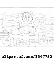 Poster, Art Print Of Lineart Polar Bear Sitting On Floating Ice