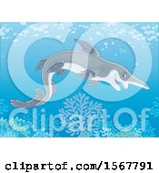 Clipart Of A Goblin Shark Swimming In The Ocean Royalty Free Vector Illustration