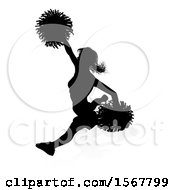 Clipart Of A Silhouetted Cheerleader Doing The Splits With A Reflection Or Shadow On A White Background Royalty Free Vector Illustration