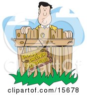 Man Peeking Over A Fence To The Other Side Where The Grass Is Greener Clipart Illustration