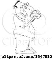 Clipart Of A Lineart Man About To Shove A Taco In His Mouth Royalty Free Vector Illustration