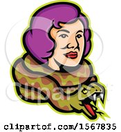 Retro Circus Freak Lady Snake Charmer With A Python Around Her Neck