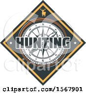 Clipart Of A Hunting Compass And Deer Design Royalty Free Vector Illustration
