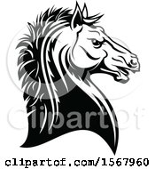 Clipart Of A Black And White Tough Stallion Royalty Free Vector Illustration