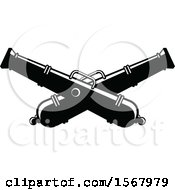 Clipart Of Black And White Crossed Canons Royalty Free Vector Illustration