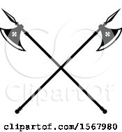 Clipart Of A Black And White Design Of Crossed Axes Royalty Free Vector Illustration