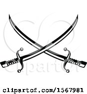 Clipart Of A Black And White Design Of Crossed Swords Royalty Free Vector Illustration