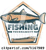 Poster, Art Print Of Trout Over Crossed Paddles A Boat And Fishing Tournament Text
