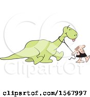 Poster, Art Print Of Cartoon Caveman Walking His Dinosaur