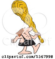 Clipart Of A Cartoon Caveman Walking With A Giant Club Royalty Free Vector Illustration by Johnny Sajem