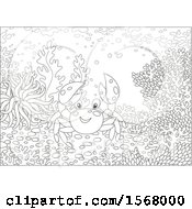 Poster, Art Print Of Lineart Happy Crab On A Reef