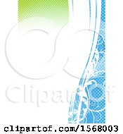 Poster, Art Print Of Background Of Floral Waves With Green And Blue Halftone