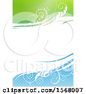 Poster, Art Print Of Background Of Floral Waves With Green And Blue Halftone
