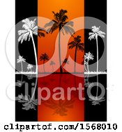 Poster, Art Print Of White And Black Silhouetted Palm Trees And Reflections On Black And Orange Panels