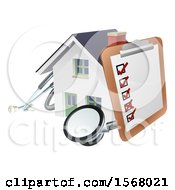Poster, Art Print Of Home Inspection Check List On A Clip Board And Stethoscope Against A 3d White House
