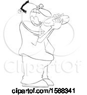 Cartoon Lineart Man About To Shove A Bagel In His Mouth