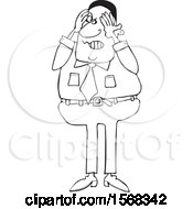 Clipart Of A Cartoon Lineart Aggravated Black Business Man Squeezing His Face Royalty Free Vector Illustration