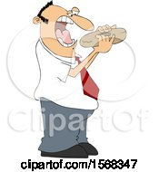 Clipart Of A Cartoon Man About To Shove A Bagel In His Mouth Royalty Free Vector Illustration by djart
