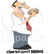 Clipart Of A Cartoon Man About To Shove A Donut In His Mouth Royalty Free Vector Illustration