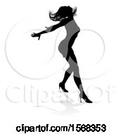 Clipart Of A Silhouetted Female Dancer With A Reflection Or Shadow On A White Background Royalty Free Vector Illustration