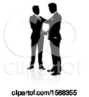 Poster, Art Print Of Silhouetted Business Men Shaking Hands With A Shadow On A White Background