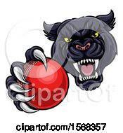 Poster, Art Print Of Tough Black Panther Monster Mascot Holding Out A Cricket Ball In One Clawed Paw