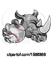 Poster, Art Print Of Tough Rhino Monster Mascot Holding Out A Baseball In One Clawed Paw