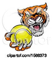 Poster, Art Print Of Vicious Tiger Sports Mascot Grabbing A Tennis Ball