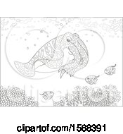 Lineart Cuttlefish Over A Reef