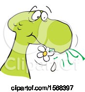 Poster, Art Print Of Cartoon Green Dinosaur Munching On A Daisy Flower