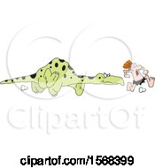 Clipart Of A Cartoon Caveman Rnning From A Dinosaur Royalty Free Vector Illustration by Johnny Sajem