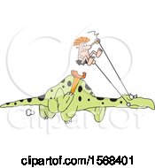 Poster, Art Print Of Cartoon Caveman Riding A Dinosaur And Flying Out Of His Seat