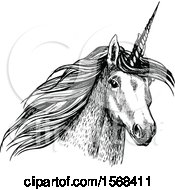 Clipart Of A Sketched Unicorn Royalty Free Vector Illustration