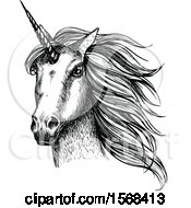 Clipart Of A Sketched Unicorn Royalty Free Vector Illustration
