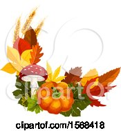 Poster, Art Print Of Festive Autumn Leaf Design With Wheat Pumpkin And Mushroom