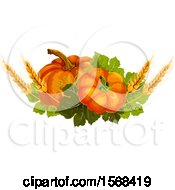 Poster, Art Print Of Festive Autumn Leaf Design With Wheat And Pumpkins
