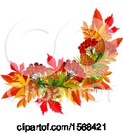 Poster, Art Print Of Festive Autumn Leaf Design With Currants And Pinecones