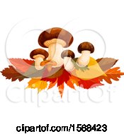 Poster, Art Print Of Festive Autumn Leaf Design With Mushrooms